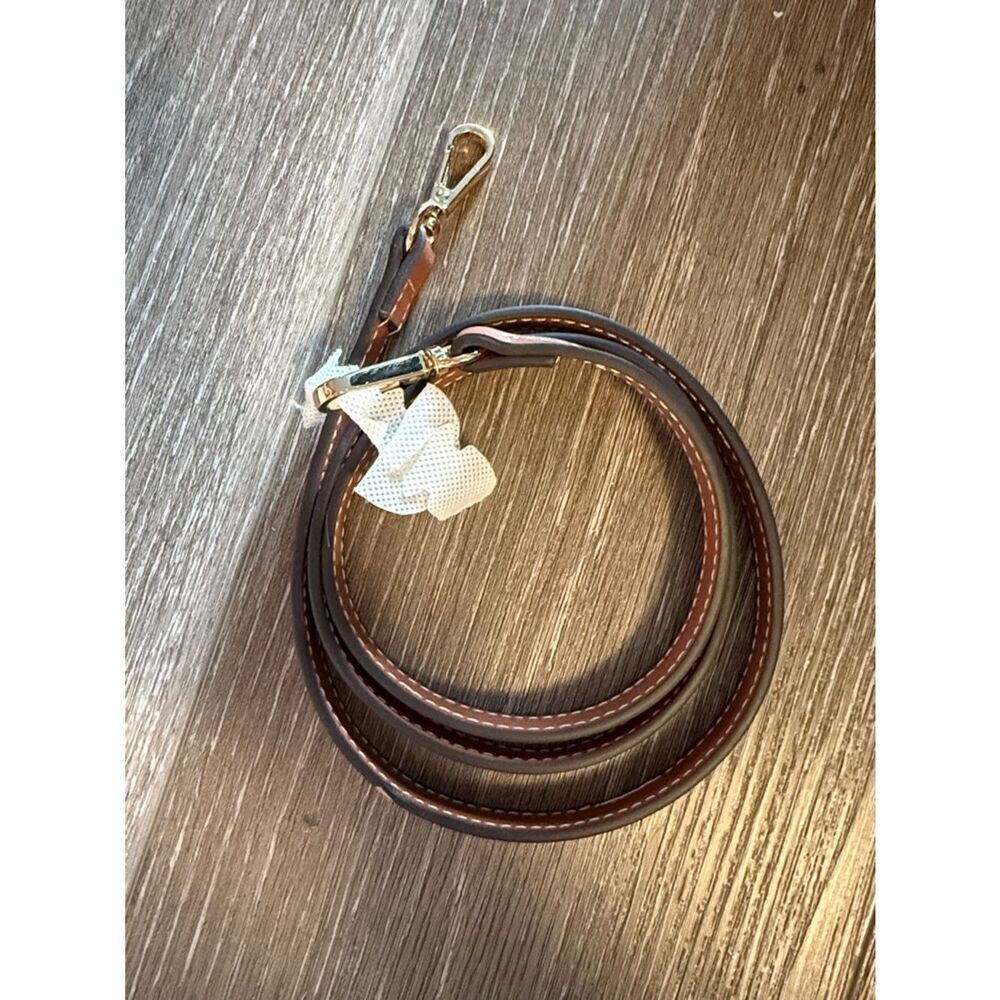Nordstrom Brown Leather Shoulder Strap for Bag with White Accent Flower